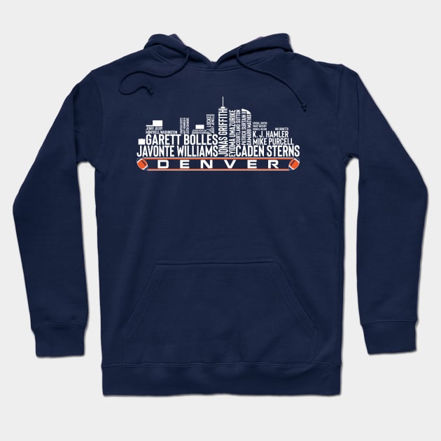 Denver Football Team 23 Player Roster, Denver City Skyline Hoodie by Legend Skyline